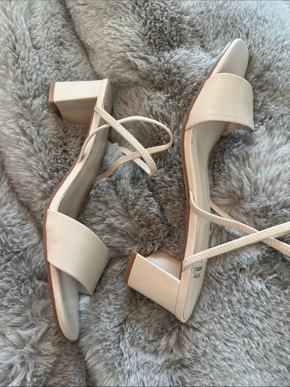Jeffrey Campbell Ivory Block Heel Sandals with Ankle Wrap